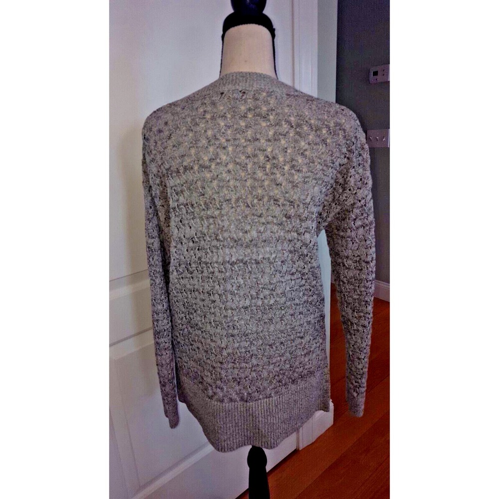 Loft Grey Marled Pointelle‎ Knit High Low Crew Neck Sweater Medium - Picture 7 of 9